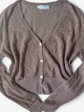 Everlane Taupe V-Neck Button Cardigan